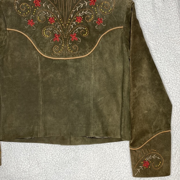 Scully Floral Embroidered Suede Leather Jacket: Size 10 - Picture 9 of 11